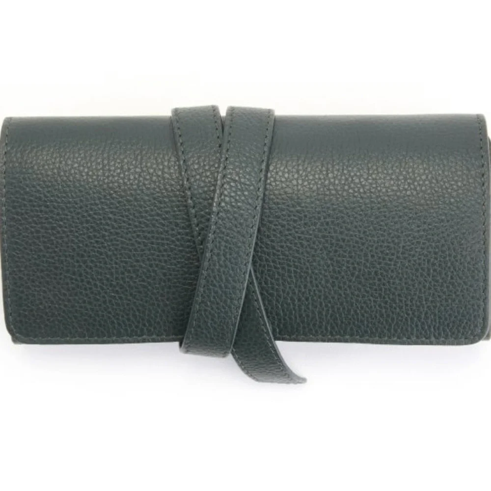 NEW ROYCE NEW YORK TECH CORD ORGANIZER ROLL Dark Green Genuine Leather